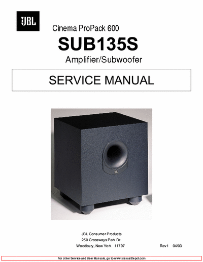 JBL SUB-135 Service manual